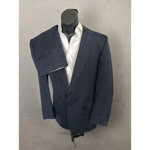 Stafford 44XT Black Pin Striped 3 Button Suit - Pants Pleated Front Rolled Cuff